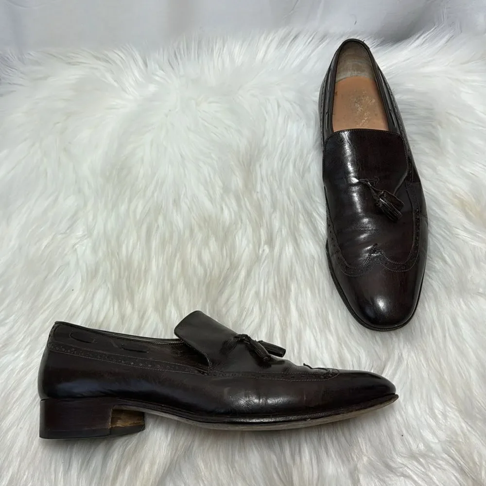 Salvatore Ferragamo Brown Leather Wingtip Tassel‎ Loafers Sz 8D